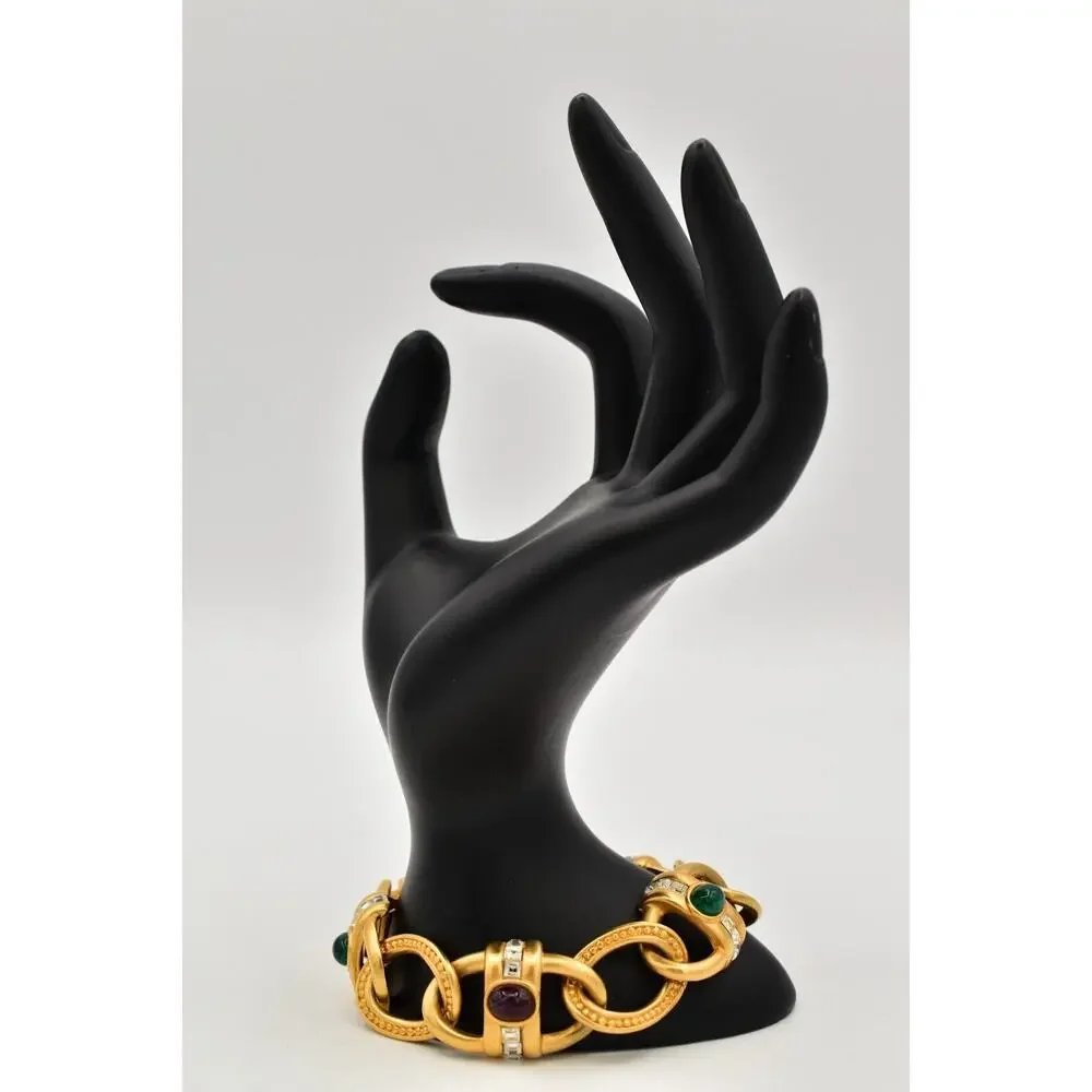Givenchy Vintage Cabochon Bracelet Multi-Color Brushed Gold Crystal Signed BinAD